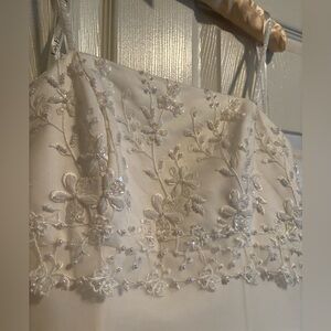 Elegant Ivory spaghetti strap, beaded with sequins A-Line wedding gown